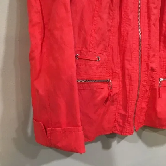Laura Ashley Womens L Full Zip Lined Jacket Red Zip Pockets Laced Collar Classic - Picture 3 of 10